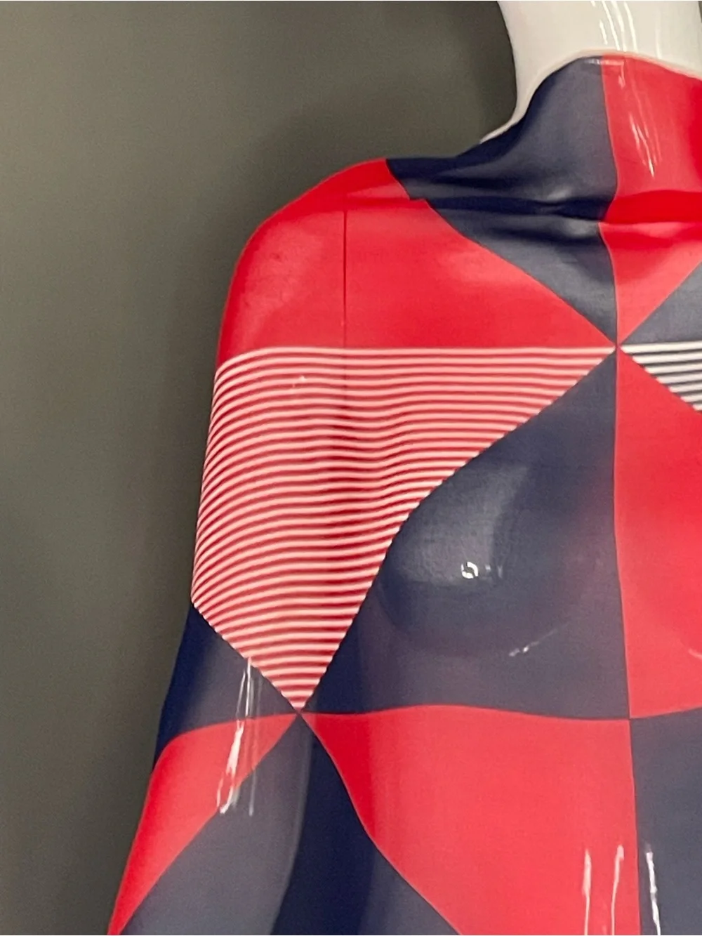 Vintage Yves Saint Laurent Red White Blue Sheer Silk Scarf 30 In Exc Condition